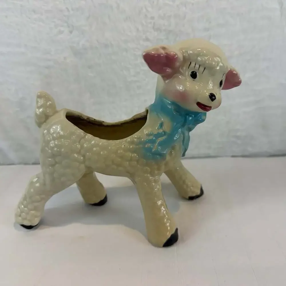 1950's Vintage Ceramic Lamb Planter *chip On Hoof, Discoloring